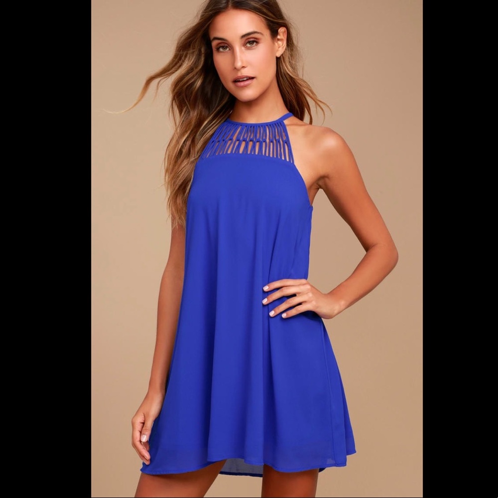 Lulus Tell Me Royal Blue Swing Mini Dress size M